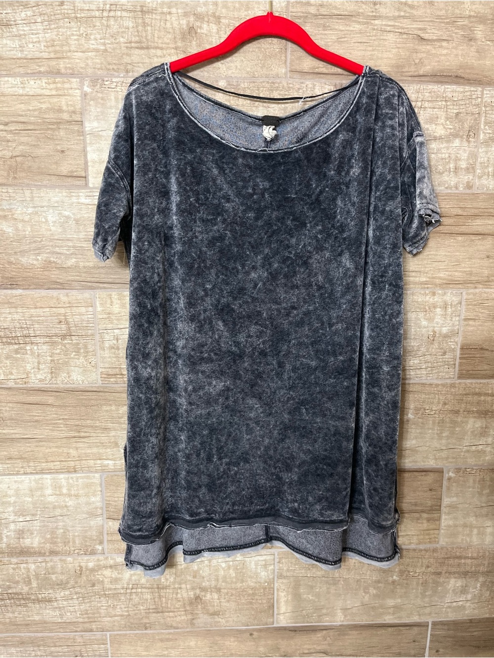 Free People Velvet Washed Charcoal Short Sleeve Tunic Oversized Side Slit